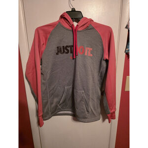 Nike Therma-Fit Pullover Hoodie Womens Large Sweatshirt Drawstring Gray Pink